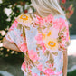 Pink Sunrise Floral Round Neck Three-Quarter Sleeve Top