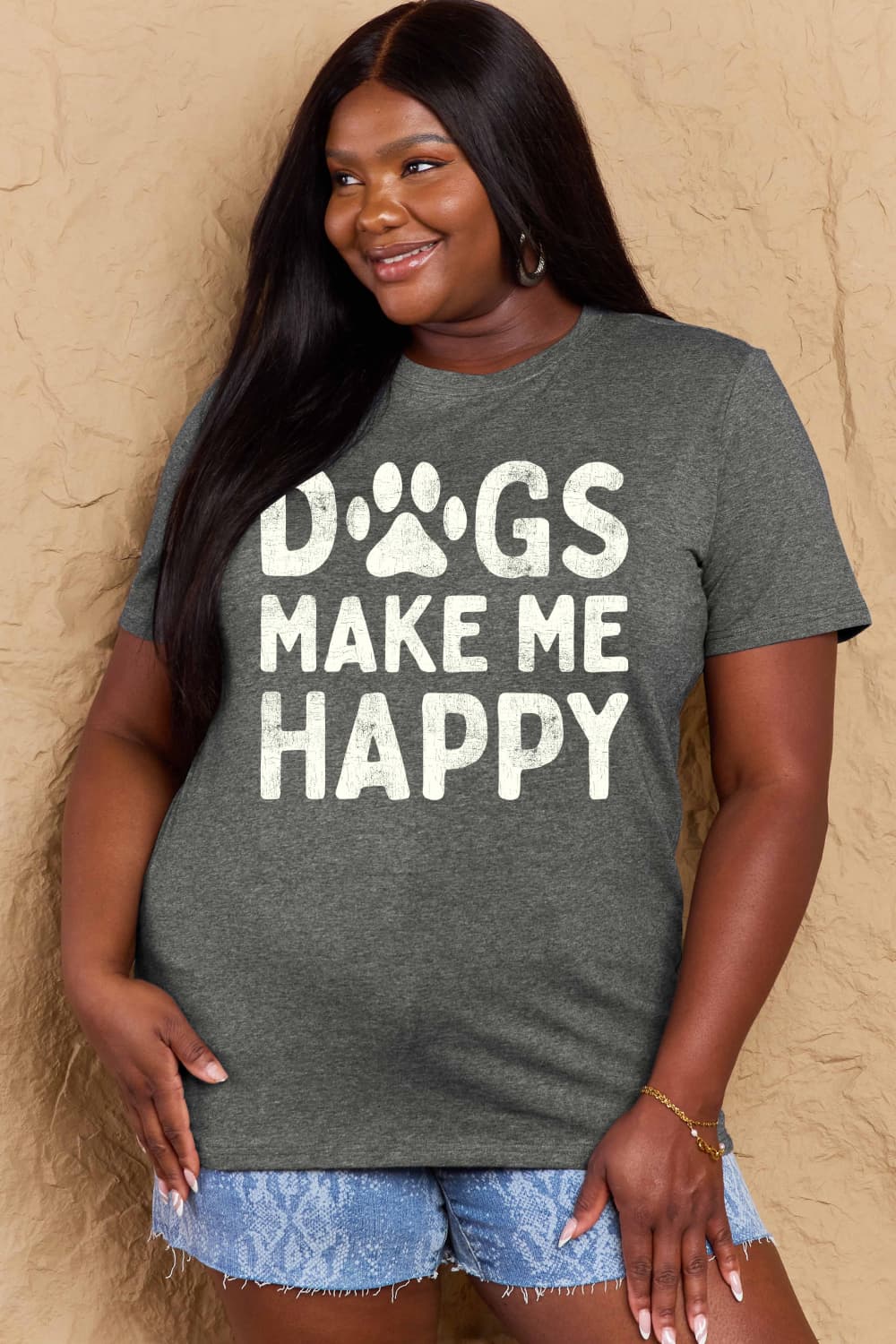 Simply Love DOGS MAKE ME HAPPY Graphic Cotton T-Shirt