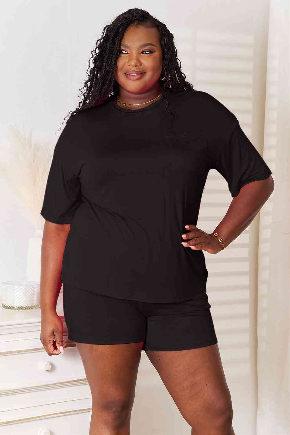 Basic Bae Happiness Is Brewed Soft Rayon Half Sleeve Top and Shorts Set