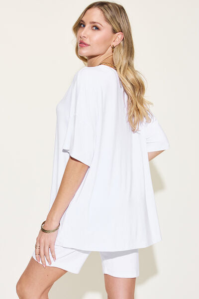 Basic Bae In The Moment V-Neck Drop Shoulder Short Sleeve T-Shirt and Shorts Set