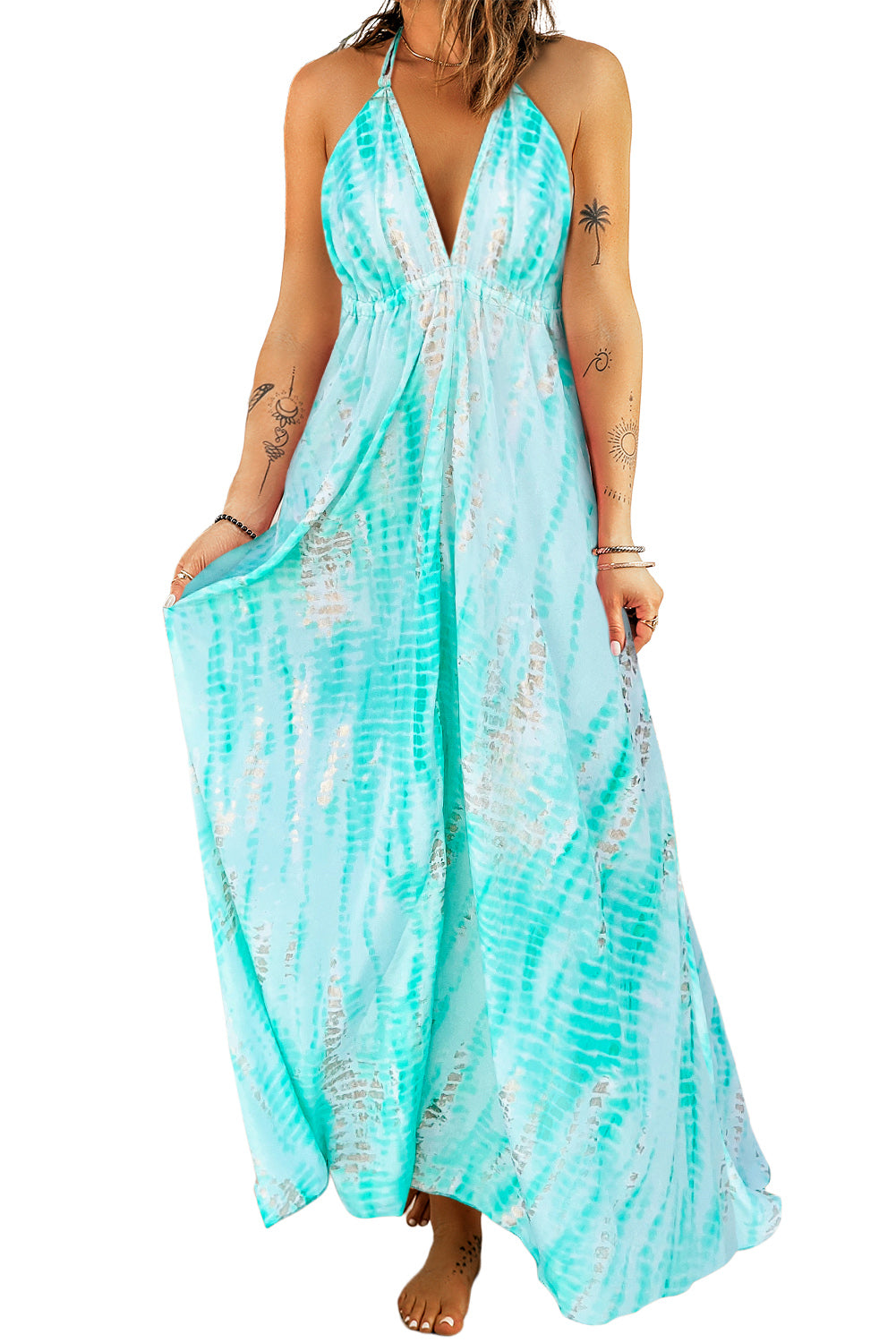 Never Bored In Bora Bora Tie-Dye Halter Neck Maxi Dress