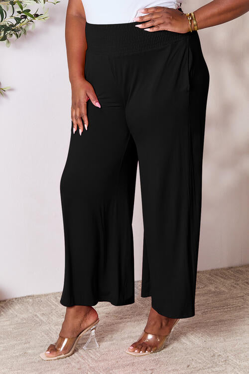 Double Take Phenomenally Me Smocked Wide Waistband Wide Leg Pants