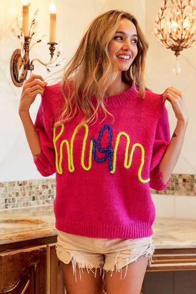 BiBi Just A Fuchsia Mom Contrast Sweater