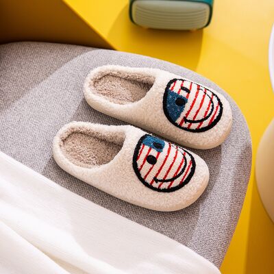 Melody A Perfect Day Smiley Face Cozy Slippers in American Flag