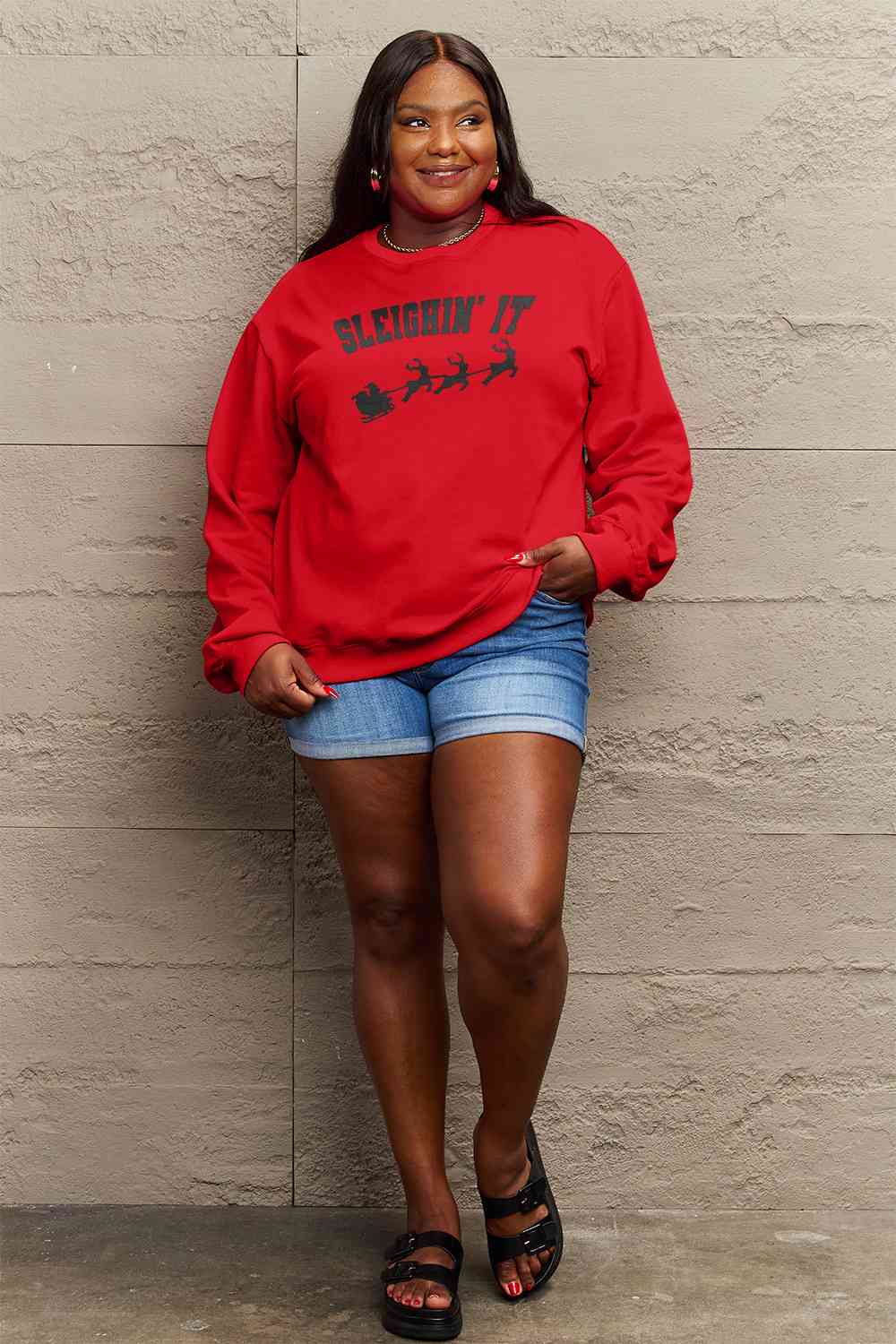 Simply Love SLEIGHIN' IT Graphic Sweatshirt