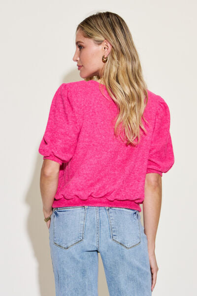Zenana I Believe In Fuchsia Lantern Half Sleeve Sweater