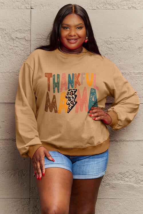 Simply Love Thankful Mama Graphic Long Sleeve Sweatshirt