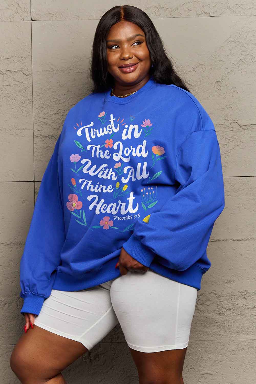 Simply Love Proverbs 3:5 Flower Graphic Sweatshirt