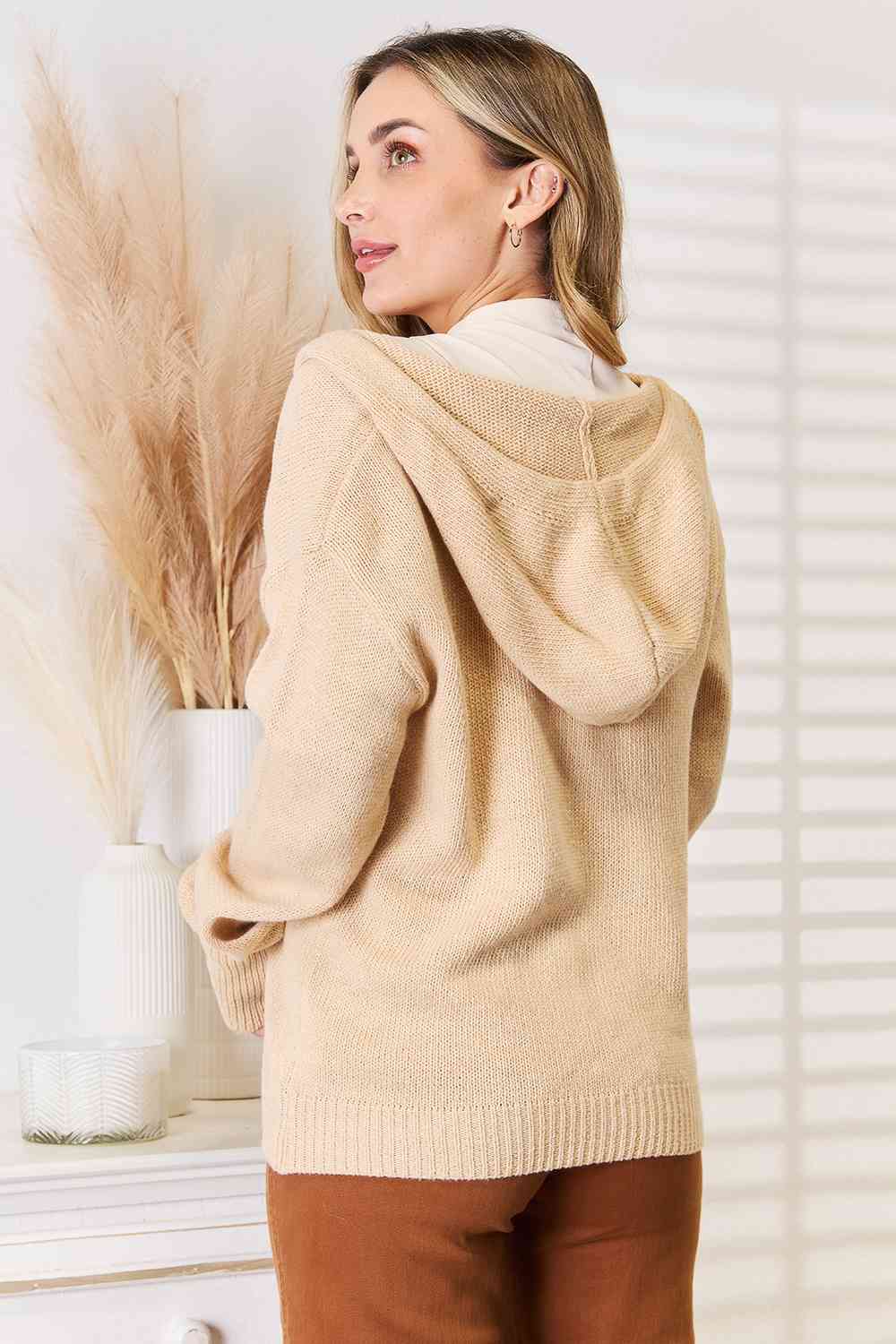 Woven Right Sweater Shinin' Button Down Long Sleeve Hooded Sweater