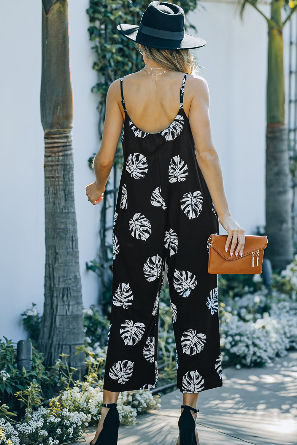 Vacation Mode On Botanical Print Spaghetti Strap Cropped Jumpsuit