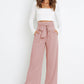 Office Chic Tie Front Wide Paperbag Waist Leg Pants