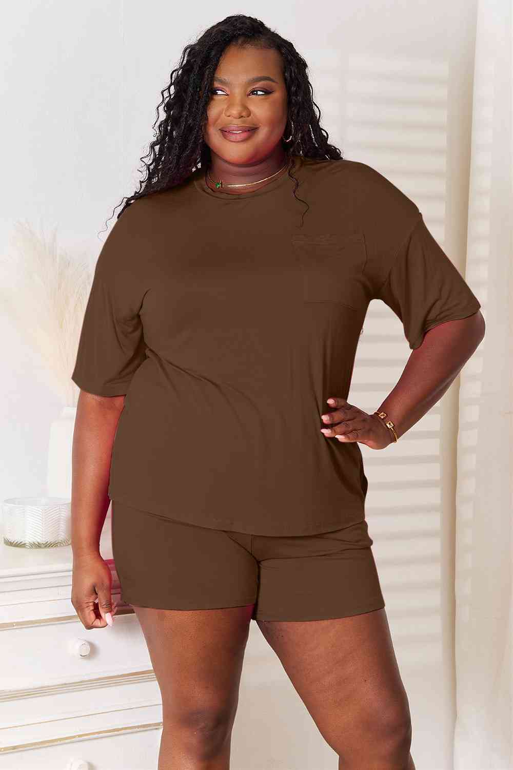 Basic Bae Happiness Is Brewed Soft Rayon Half Sleeve Top and Shorts Set