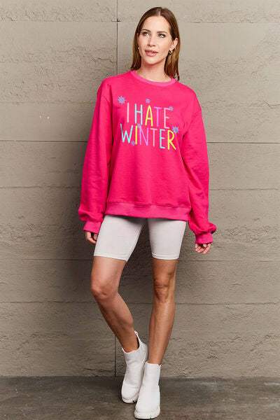 Simply Love I HATE WINTER Dropped Shoulder Graphic Sweatshirt