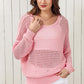 Double Take Blushing At The Shore Openwork Dropped Shoulder Knit Top