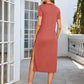 Sunrise to Sunset Round Neck Short Sleeve Slit Dress