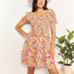 Double Take Playful Beauty Smocked Sweetheart Neck Flounce Sleeve Mini Dress