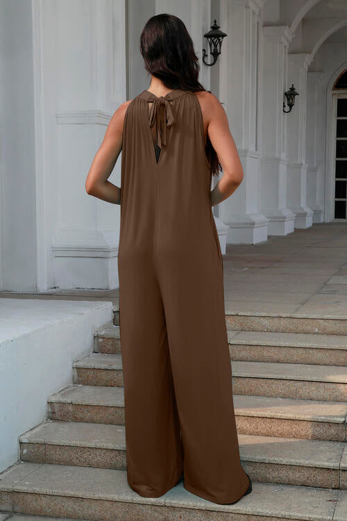 Double Take Architect Of My Life Tie Back Cutout Sleeveless Jumpsuit with Pockets