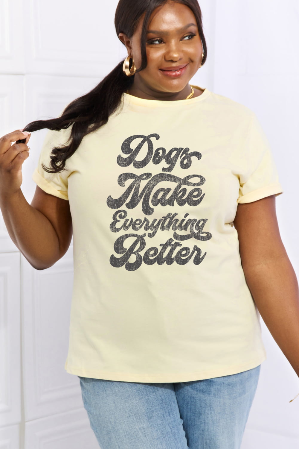 Simply Love DOGS MAKE EVERTHING BETTER Graphic Cotton Tee