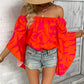 Take Me Dancing Printed Off-Shoulder Bell Sleeve Blouse