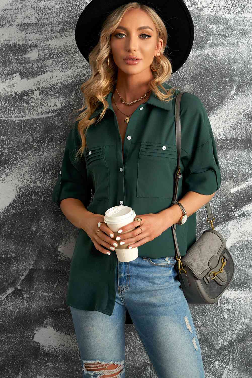 Roll With It Button-Up Roll-Tab Sleeve Shirt