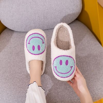 Melody A Perfect Day Smiley Face Cozy Slippers in White/Sky Blue