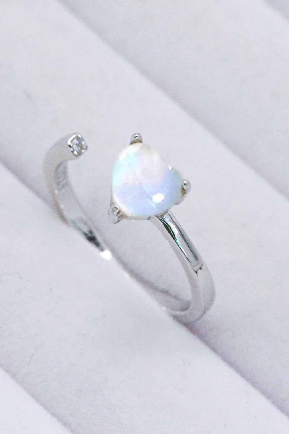 Filled With Love Inlaid Moonstone Heart Adjustable Open Ring