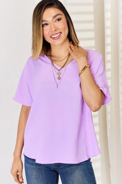 Zenana Livin' Life Texture Short Sleeve T-Shirt in Bright Lavender