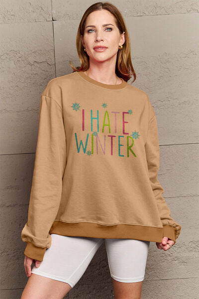 Simply Love I HATE WINTER Dropped Shoulder Graphic Sweatshirt