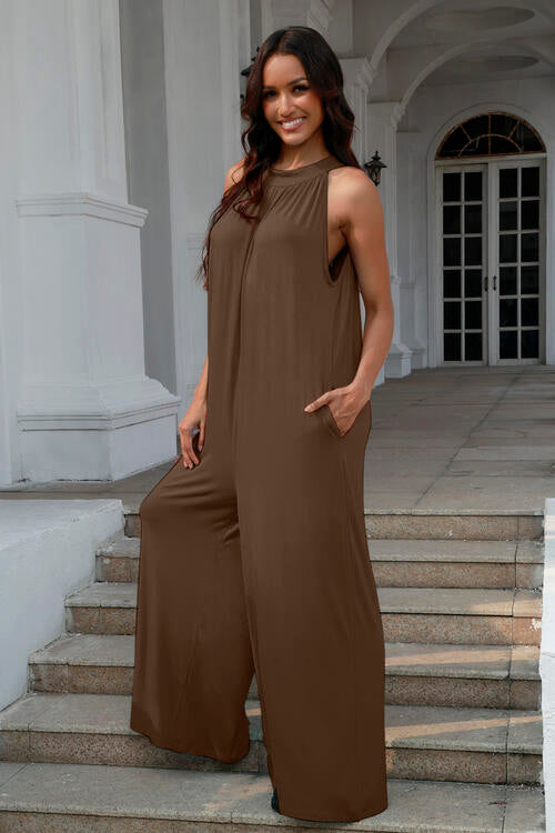 Double Take Architect Of My Life Tie Back Cutout Sleeveless Jumpsuit with Pockets