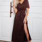 Small Town Glitter V-Neck High Slit Glitter Maxi Dress