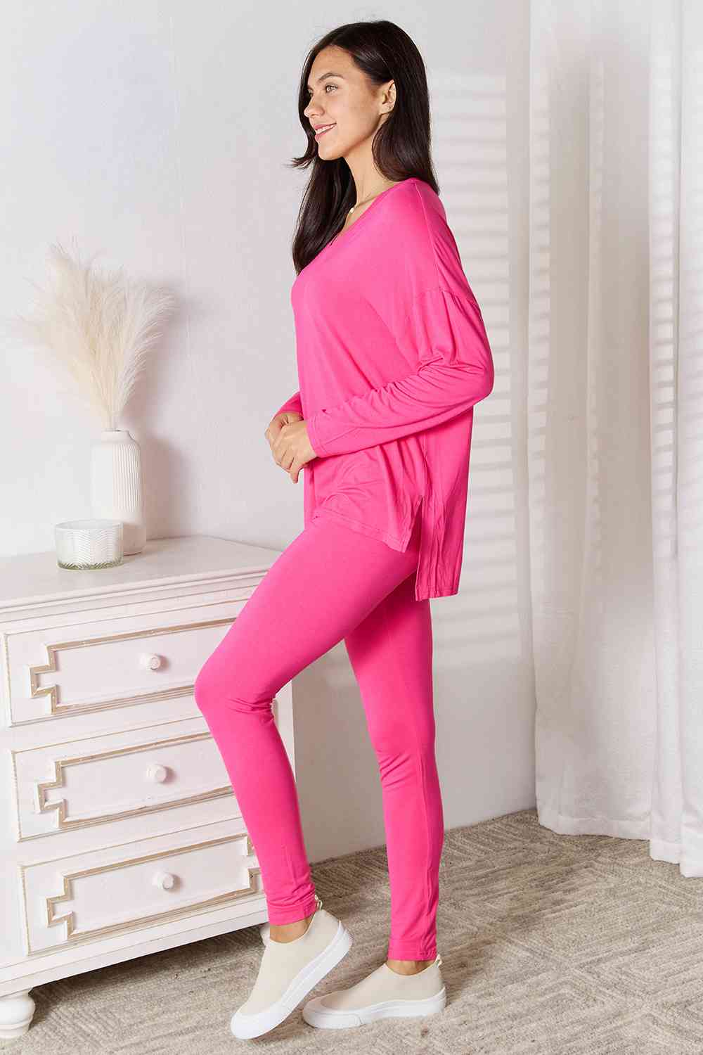 Basic Bae Ready To Unwind V-Neck Soft Rayon Long Sleeve Top and Pants Lounge Set