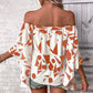 Take Me Dancing Printed Off-Shoulder Bell Sleeve Blouse