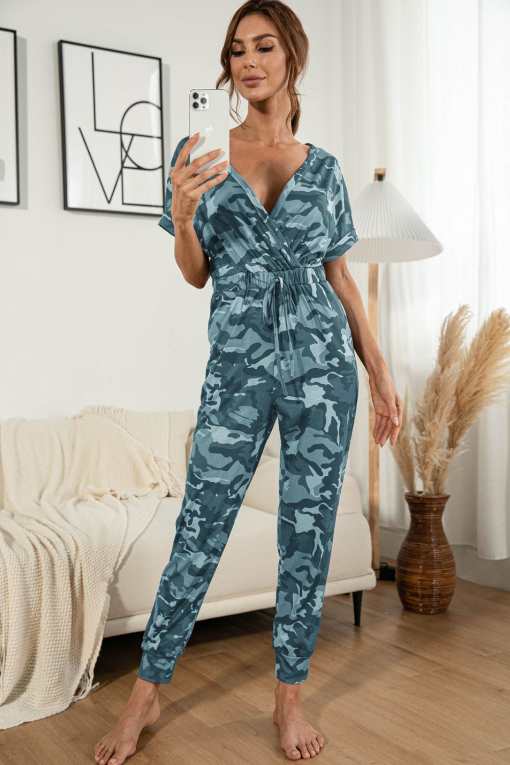 Chill All Day Vibes Surplice Neck Tied Detail Short Sleeve Jumpsuit