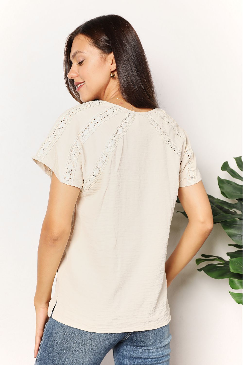 Double Take Meet Me At The Cafe Crochet Buttoned Short Sleeves Top in Pastel Yellow