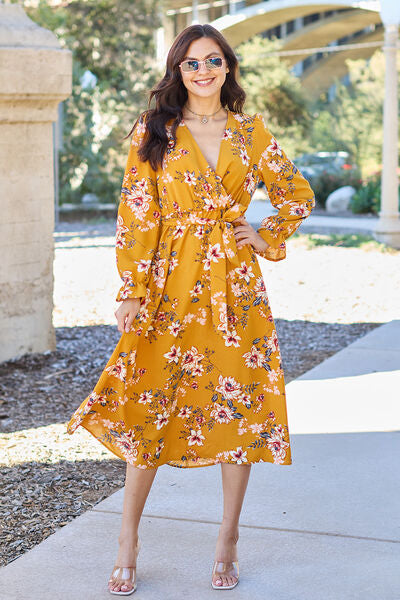 Double Take Meet Me On The Dance Floor Floral Tie Back Flounce Sleeve Dress