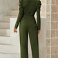 Wife Mom Boss Belted Long Puff Sleeve V-Neck Jumpsuit