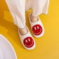 Melody A Perfect Day Smiley Face Cozy Slippers in White/Red