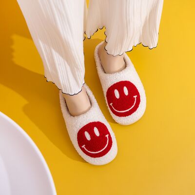 Melody A Perfect Day Smiley Face Cozy Slippers in White/Red