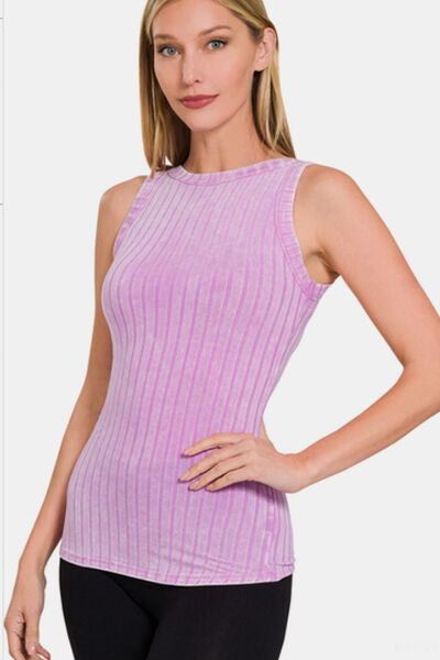 Zenana Everyday Purple Ribbed Washed Tank