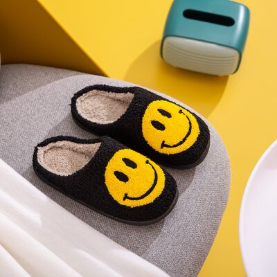 Melody A Perfect Day Smiley Face Cozy Slippers in Black/Yellow