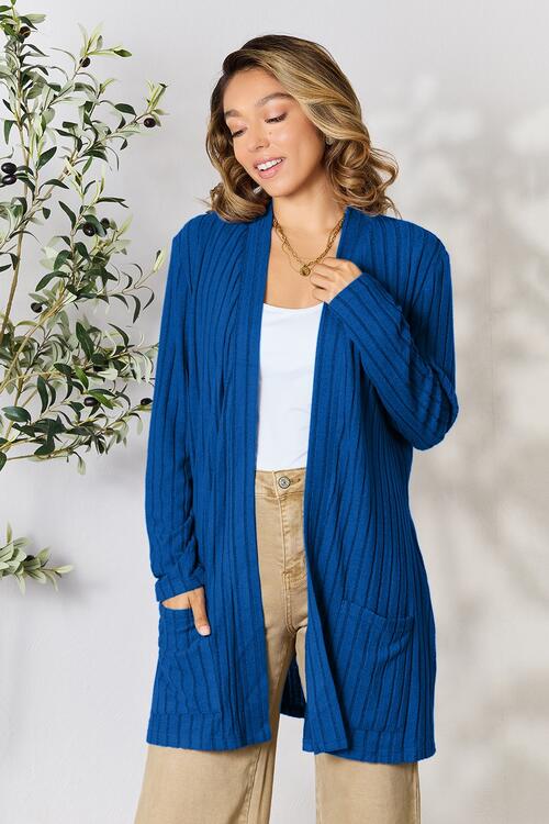 Basic Bae All Day Everyday Ribbed Open Front Cardigan with Pockets