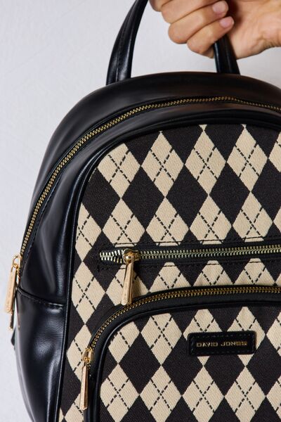 David Jones Taking The Scenic Route Argyle Pattern PU Leather Backpack