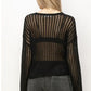 HYFVE Hey You, It's Me Openwork Ribbed Trim Long Sleeve Knit Top in Black