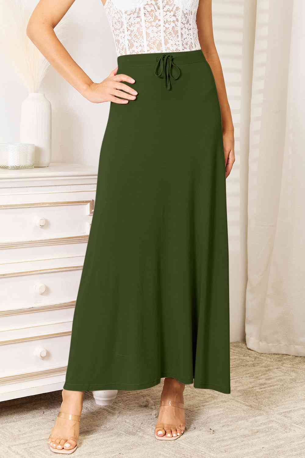 Double Take The Best Memories Soft Rayon Drawstring Waist Maxi Skirt