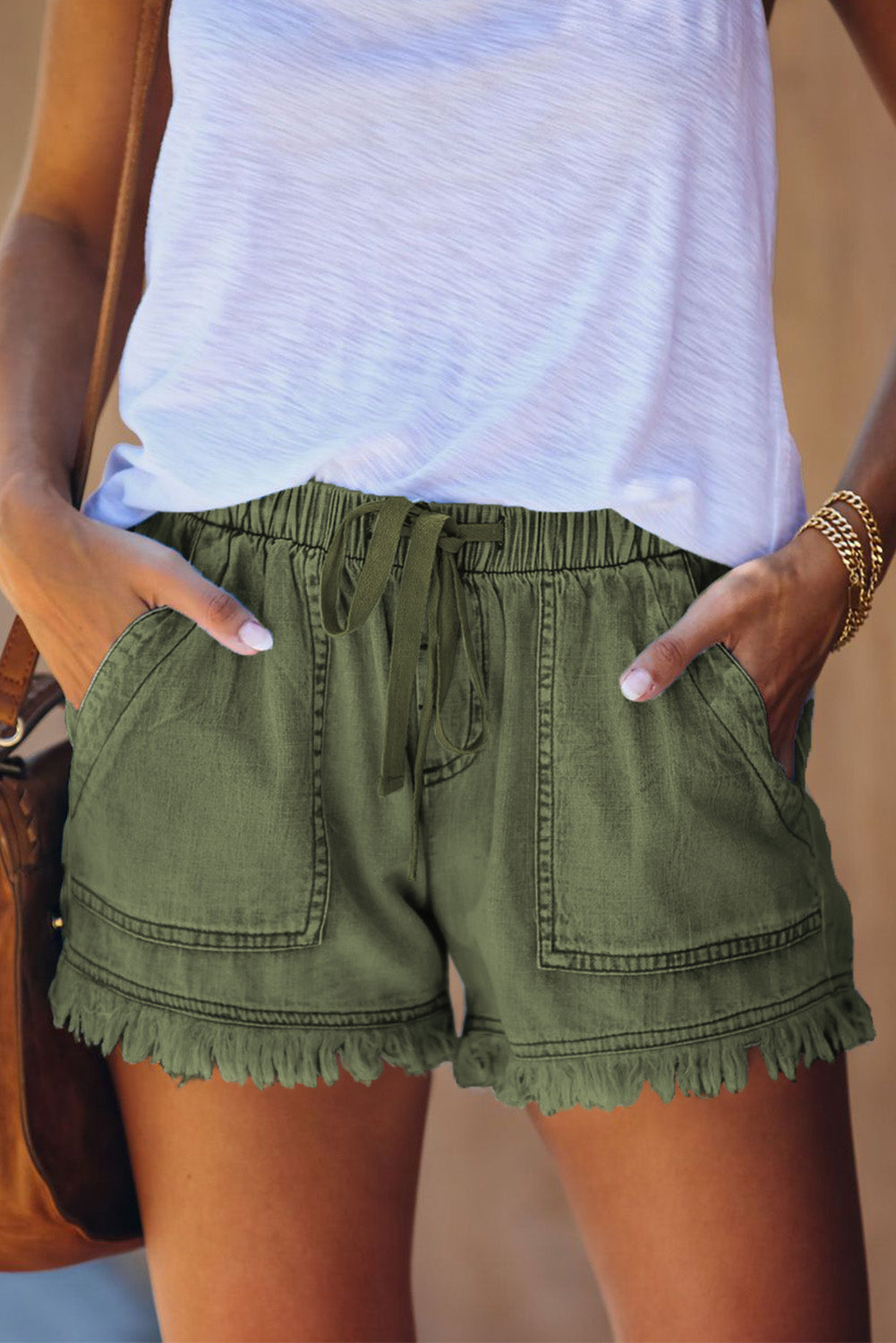 Don't Underestimate Me Pocketed Frayed Denim Shorts
