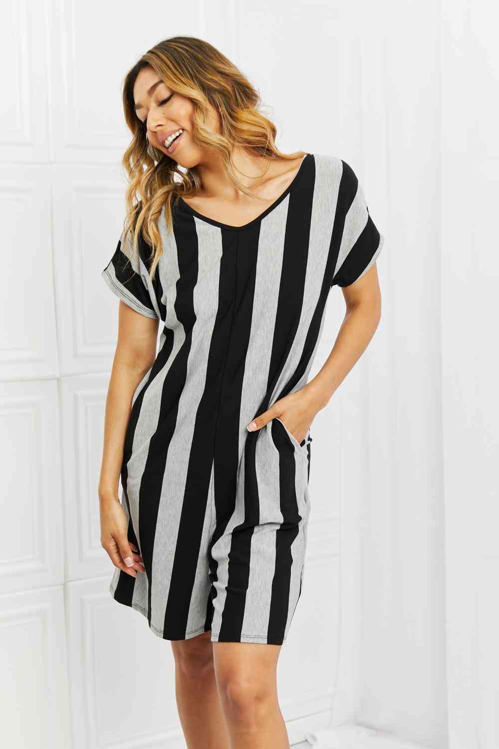 BOMBOM Late Start Striped Romper