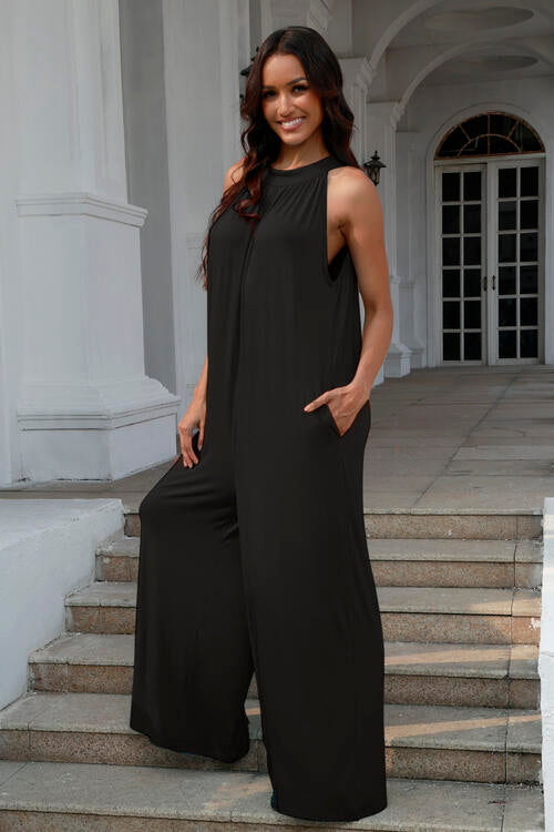 Double Take Architect Of My Life Tie Back Cutout Sleeveless Jumpsuit with Pockets