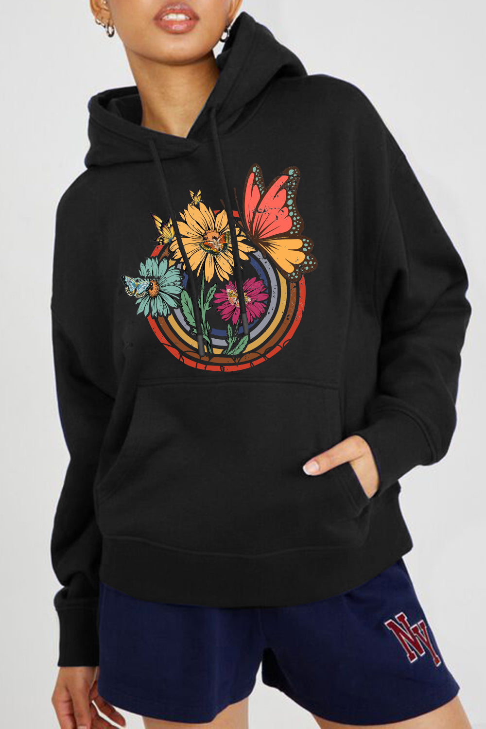 Simply Love Butterfly and Flower Graphic Hoodie