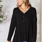 Double Take Cute and Powerful Half Button Long Sleeve Ruffle Hem Blouse