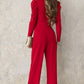 Wife Mom Boss Belted Long Puff Sleeve V-Neck Jumpsuit